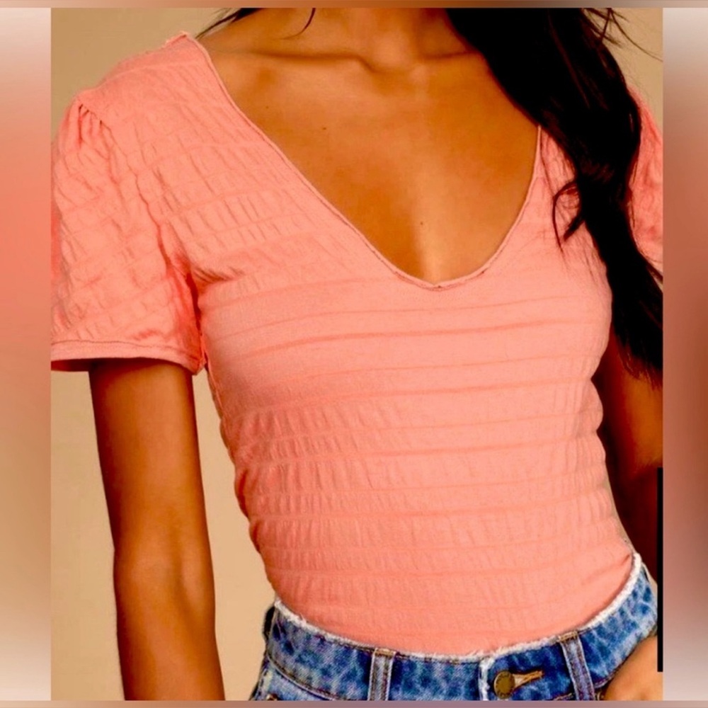 NWT Free People Sugar Cube Burnt Coral Ruched v-Neck tee